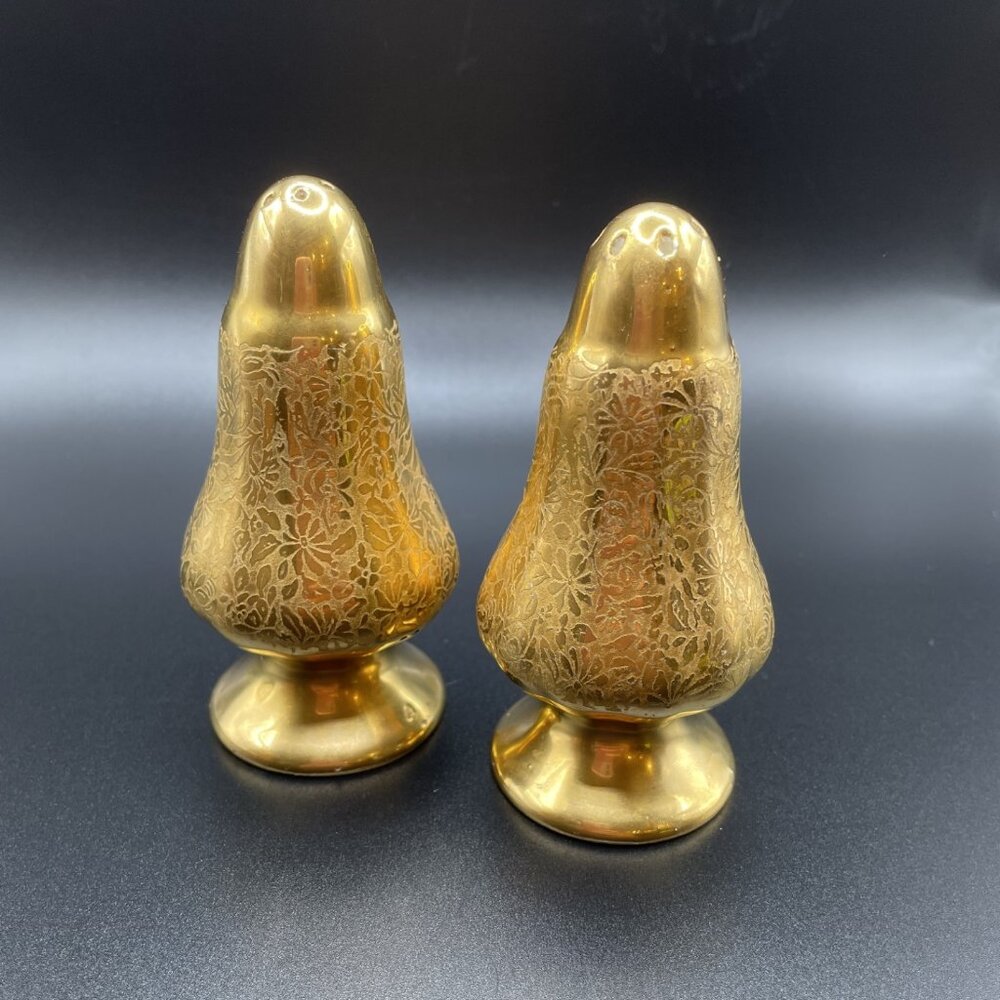 Vintage Wheeling Floral Gold Salt & Pepper Shaker Set